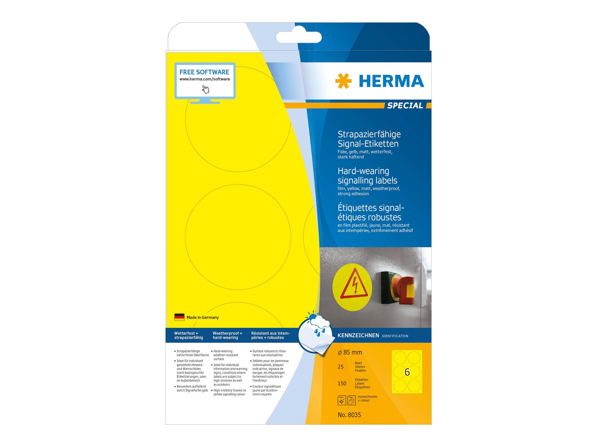 HERMA Special - Matt - selbstklebend - Gelb - 85 x 85 mm 150 Etikett(en) (25 Bogen x 6)-0