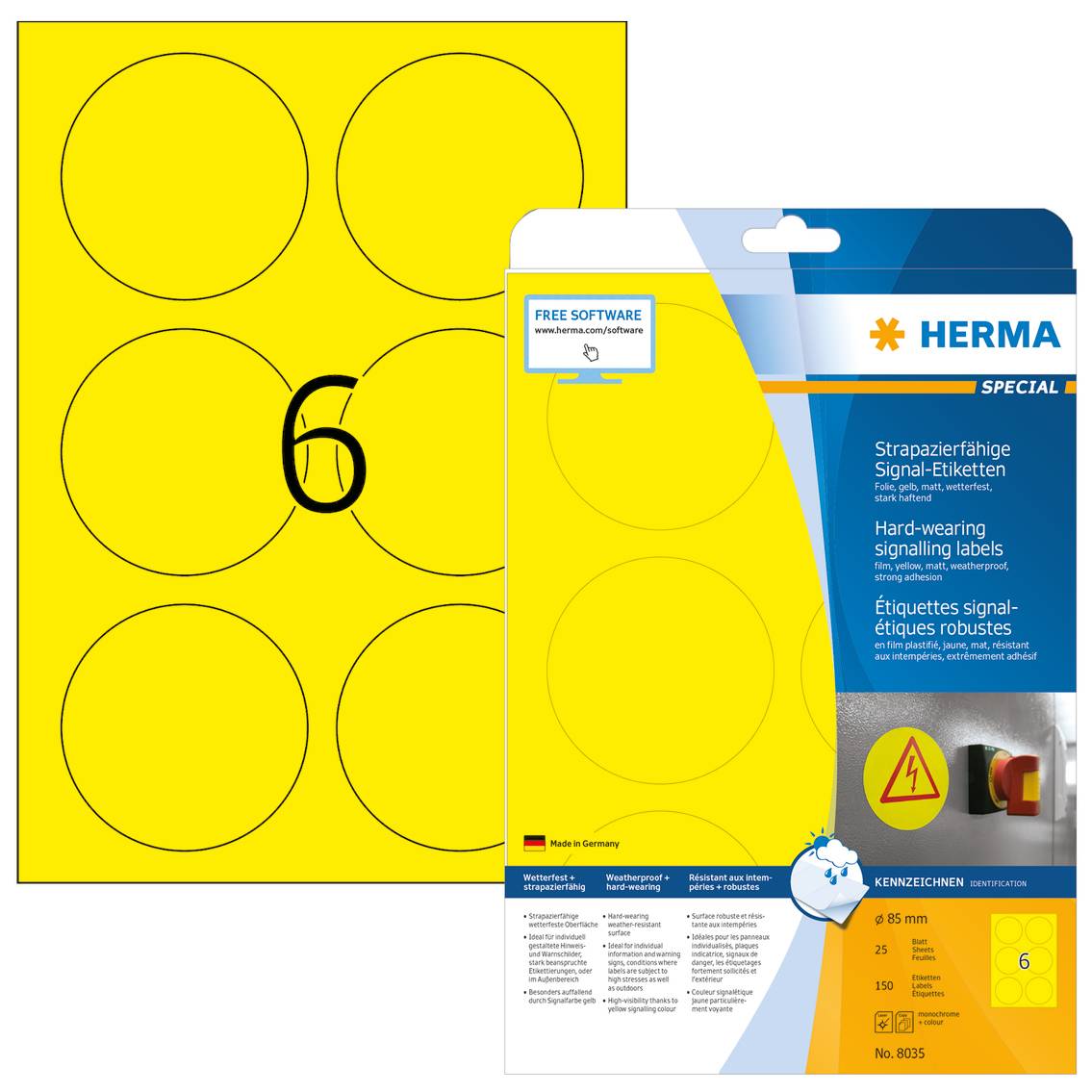 HERMA Special - Matt - selbstklebend - Gelb - 85 x 85 mm 150 Etikett(en) (25 Bogen x 6)-7