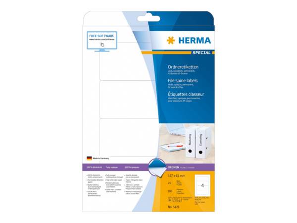 Ordneretiketten DIN A4 157x61mm weiß 100 St./Pack - Artikel: 129245501