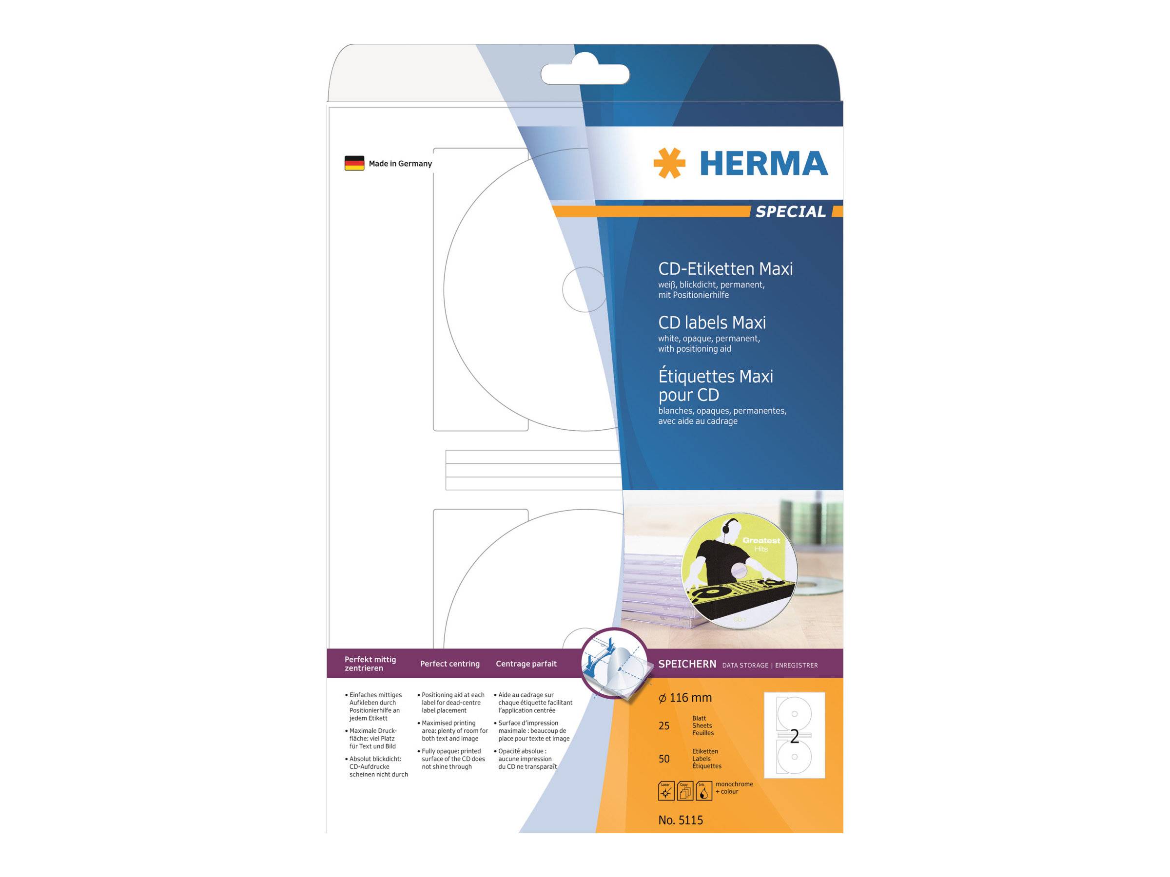 HERMA Special Maxi - Papier - matt - permanent selbstklebend - weiß - 116 mm rund 50 Etikett(en) (25 Bogen x 2)-0