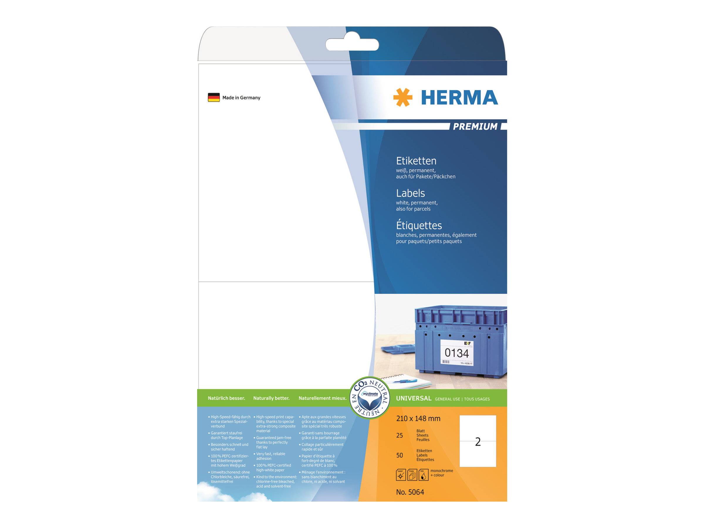 HERMA Premium - Papier - matt - permanent selbstklebend - weiß - 210 x 148 mm 50 Etikett(en) (25 Bogen x 2)-0