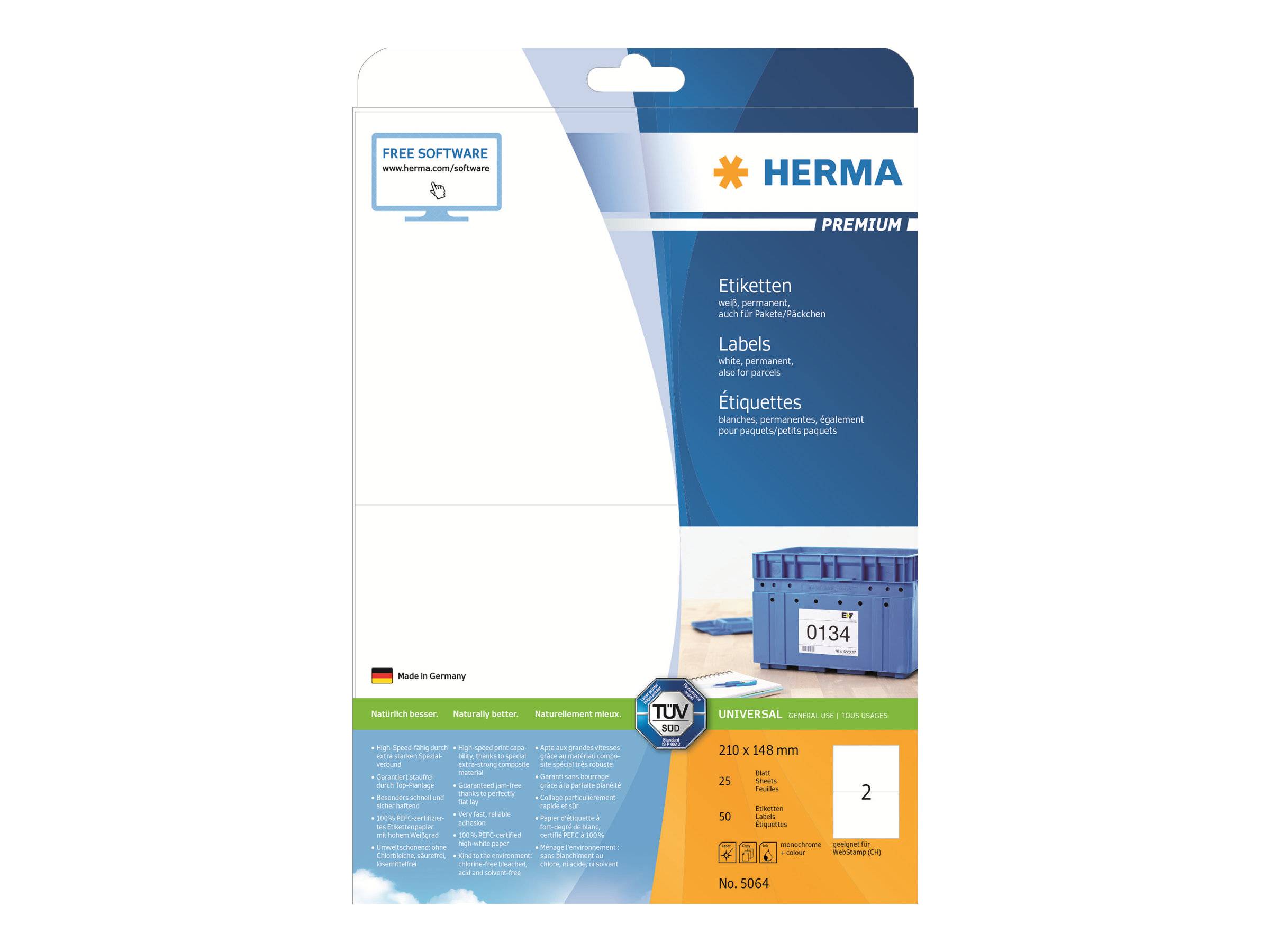 HERMA Premium - Papier - matt - permanent selbstklebend - weiß - 210 x 148 mm 50 Etikett(en) (25 Bogen x 2)-5