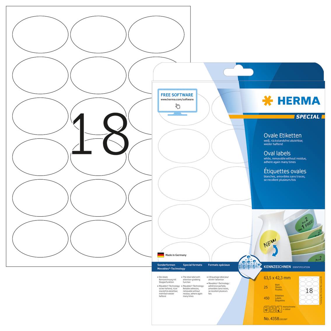 HERMA Special - Papier - matt - selbstklebend, entfernbarer Klebstoff - weiß - 63,5 x 42,3 mm (oval)-7