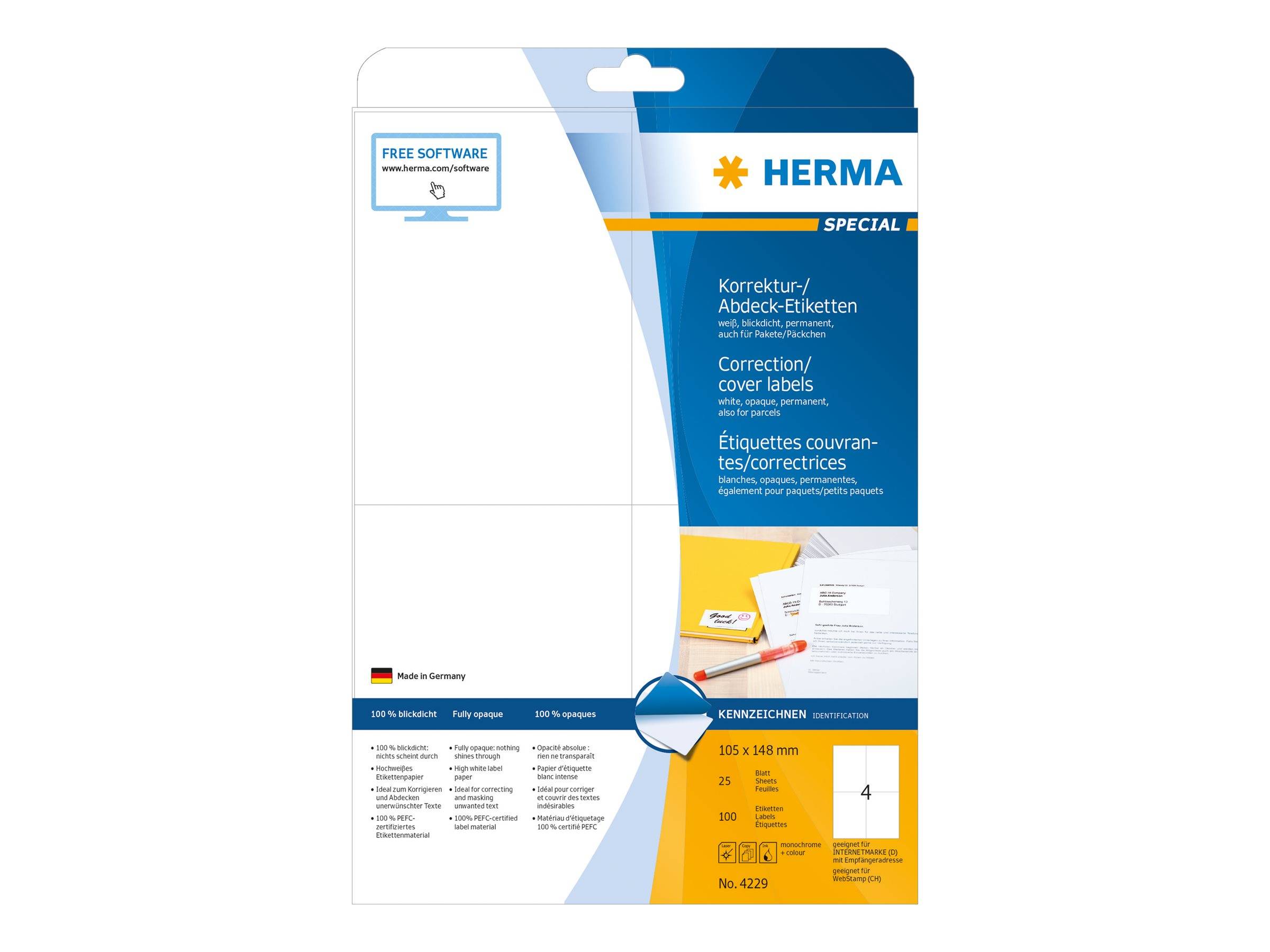 HERMA Special - Weiß - A6 (105 x 148 mm) 100 Etikett(en) (25 Bogen x 4)-0