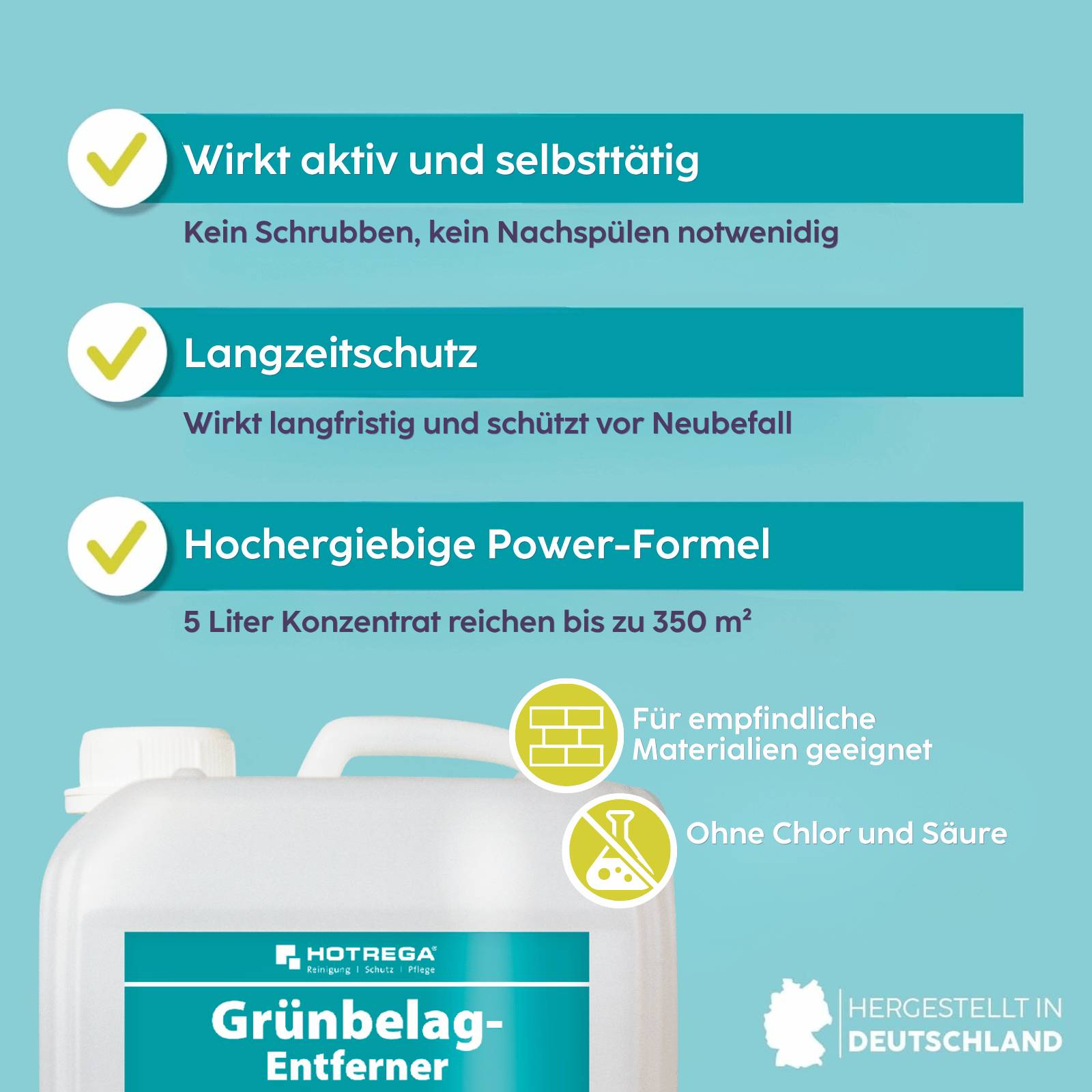 HOTREGA Grünbelagentferner 1:3 Konzentrat 5 Liter + Anti Grünbelag Imprägnierung 2L + Druckspritze 1,5L-1