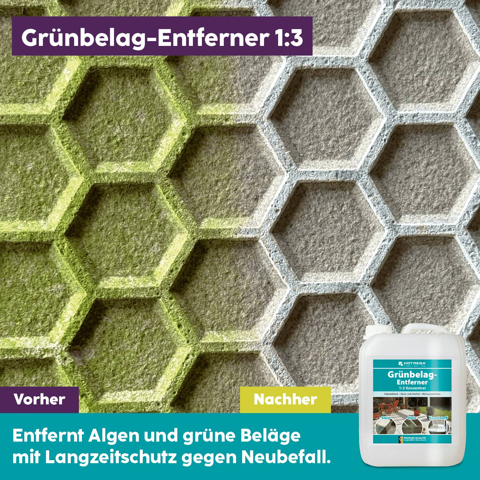 HOTREGA Grünbelagentferner 1:3 Konzentrat 5 Liter + Druckspritze 1,5L-4
