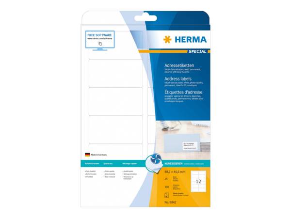 HERMA Special - Papier - matt - permanent selbstklebend - beschichtet - weiß - 88.9 x 46.6 mm - 90 g/m² - 300 Etikett(en
