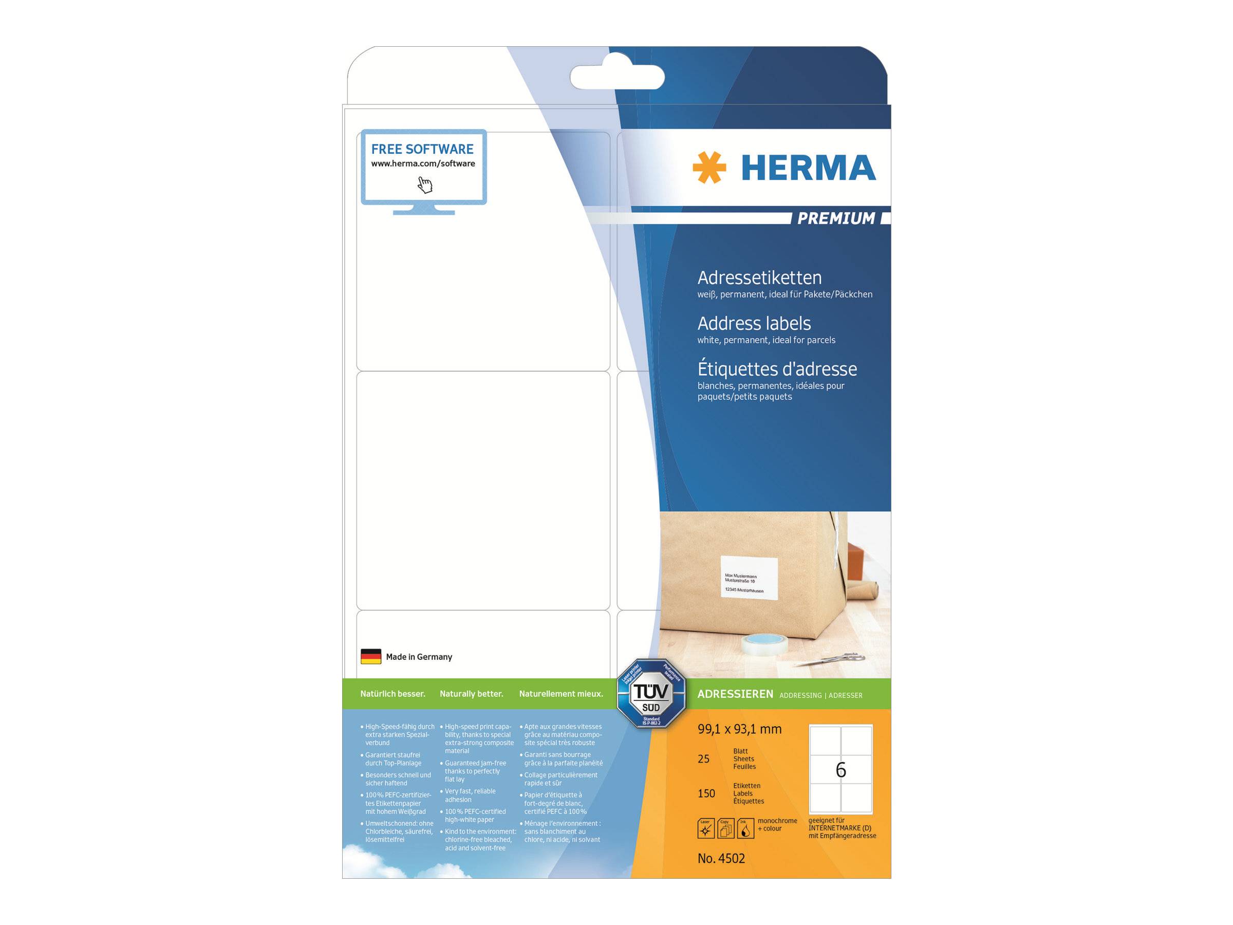 HERMA Premium - Selbstklebend - Mattes Weiß - 99.1 x 93.1 mm 150 Etikett(en) (25 Bogen x 6)-0