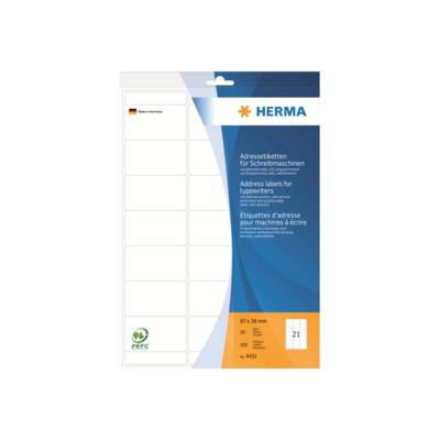 HERMA - Papier - permanenter Klebstoff - Mattes Weiß - 67 x 38 mm 420 Etikett(en) (20 Bogen x 21)-0