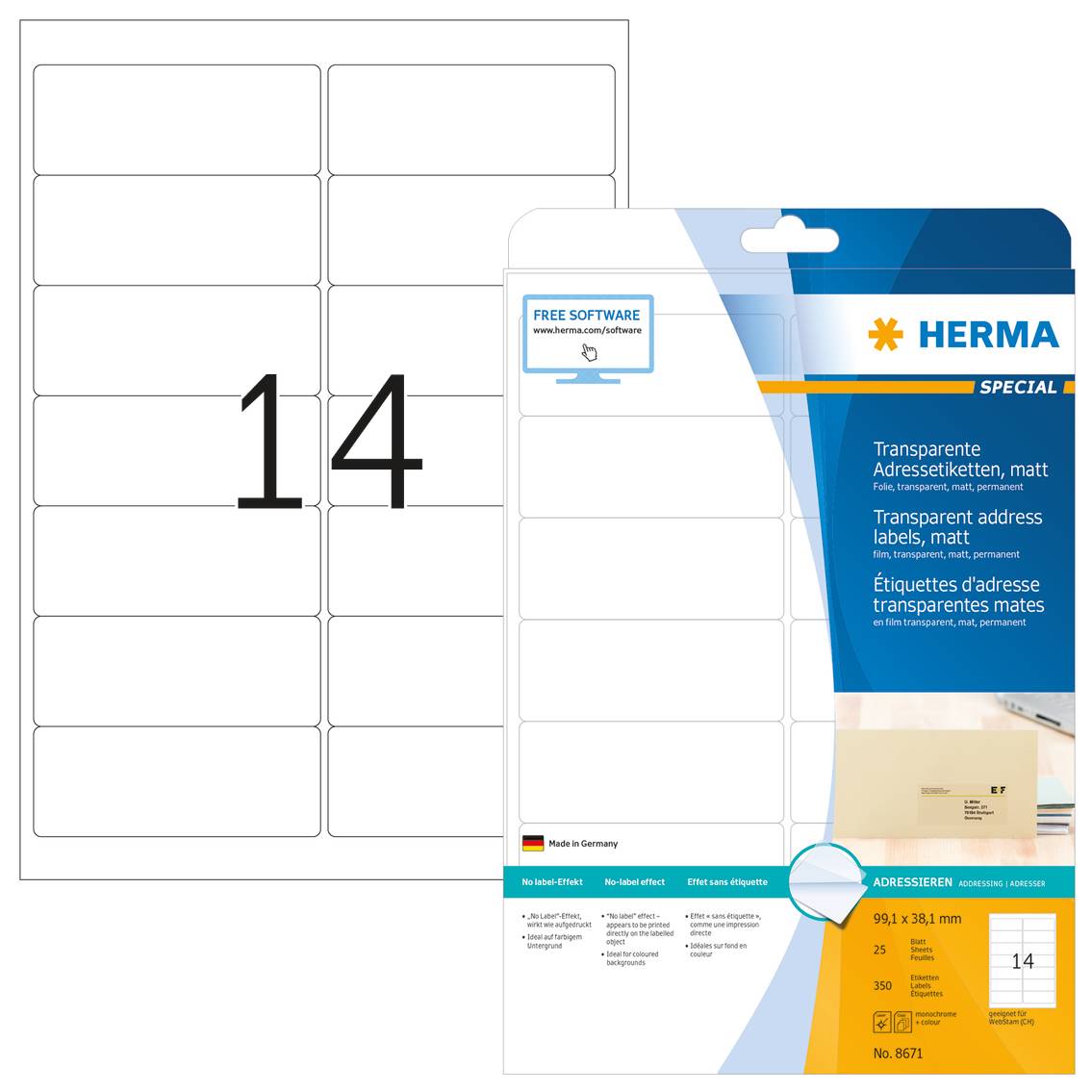 HERMA Special - Matt - selbstklebend - durchsichtig - 99.1 x 38.1 mm 350 Etikett(en) (25 Bogen x 14)-5
