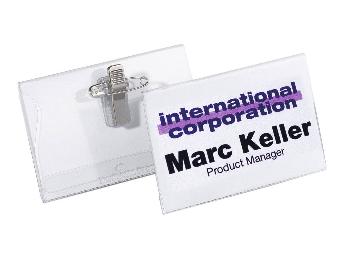 DURABLE - Namensschild - für 40 x 75 mm - Clip, Nadel - durchsichtig (Packung mit 50)-0