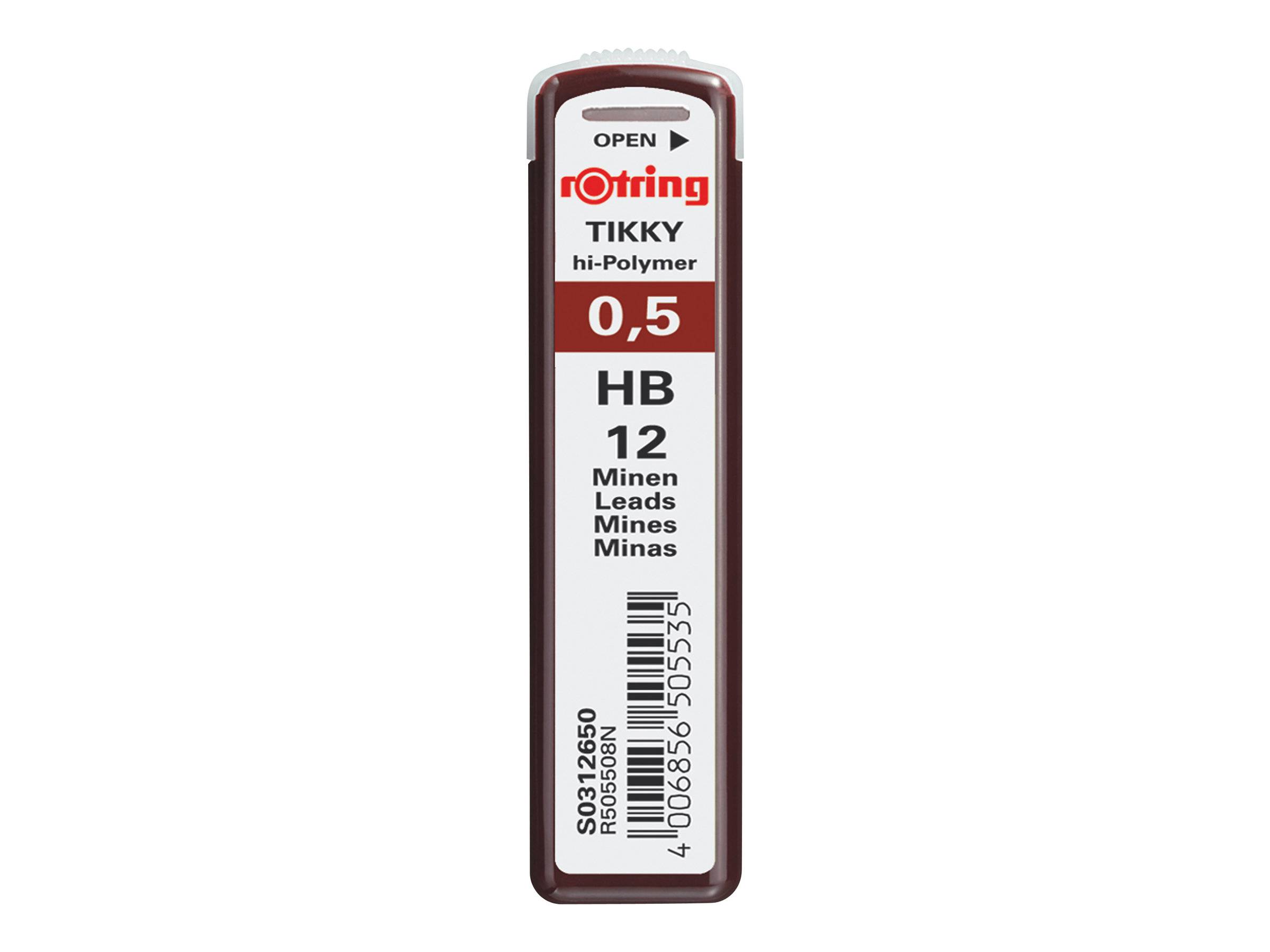 Rotring Tikky - Bleistiftmine - Hi-Polymer - HB - 0.5 mm - fein (Packung mit 12)-0