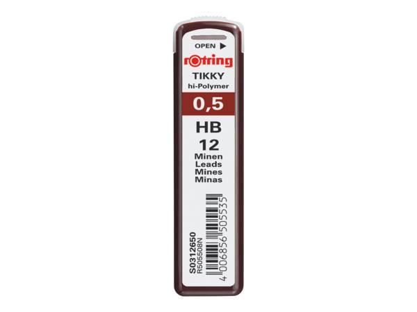 Rotring Tikky - Bleistiftmine - Hi-Polymer - HB - 0.5 mm - fein (Packung mit 12)