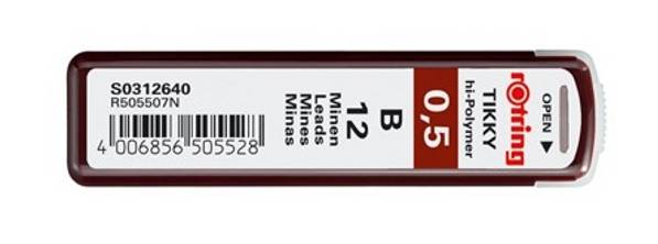 Rotring Tikky - Bleistiftmine - Hi-Polymer - HB - 0.5 mm - fein (Packung mit 12)-2