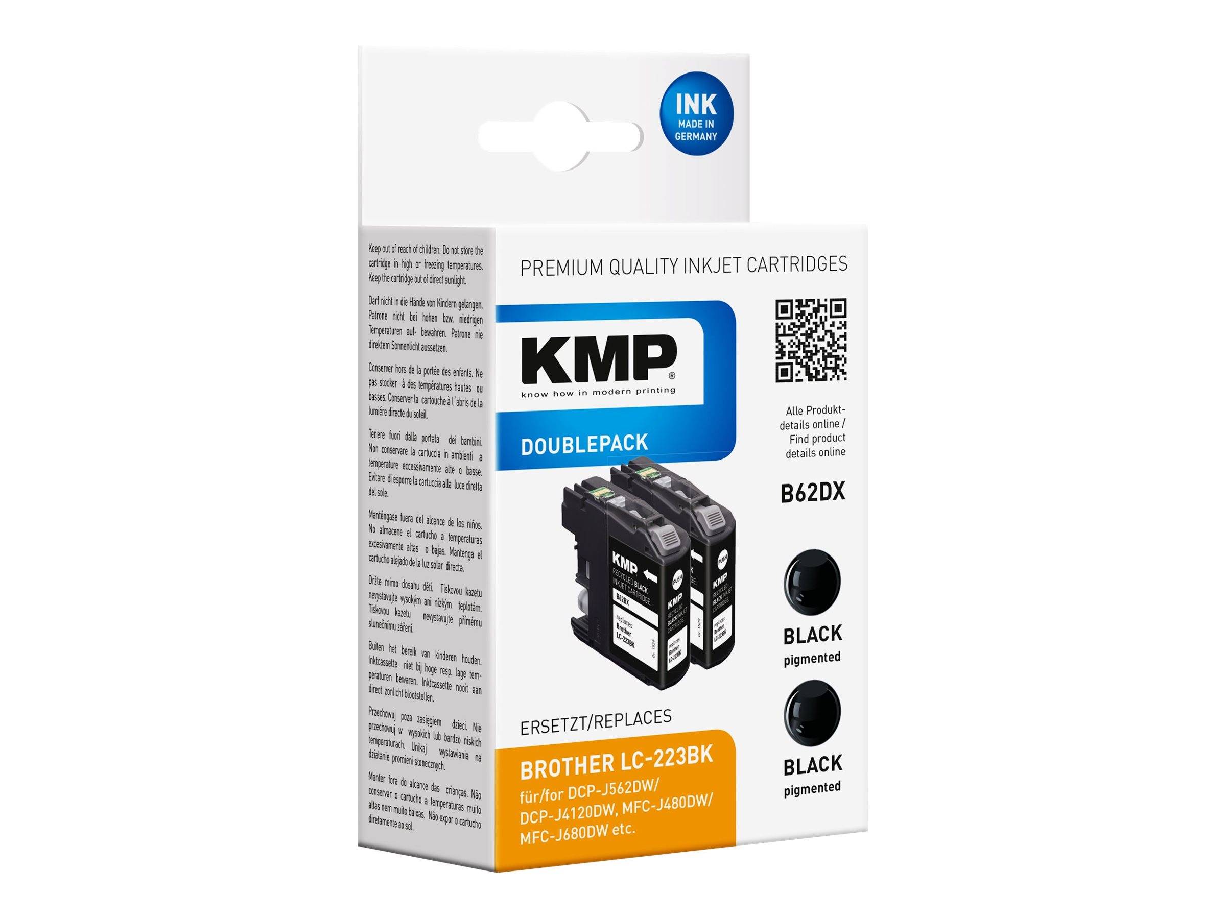 KMP DOUBLEPACK B62DX - 2er-Pack - 11.8 ml - Schwarz - kompatibel - Tintenpatrone (Alternative zu: Brother LC-223BK)-0