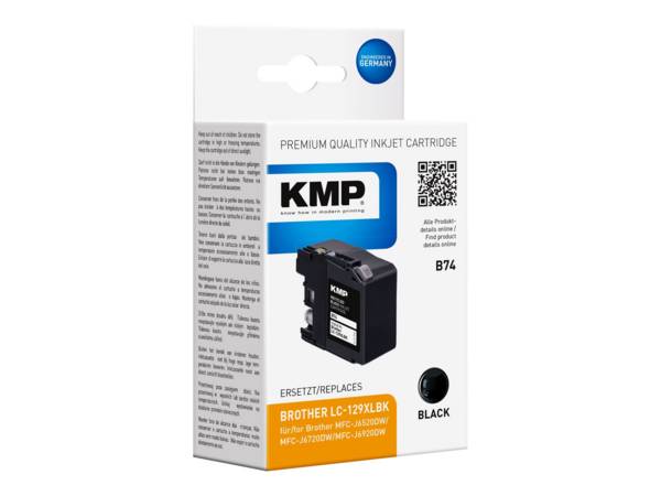 KMP B74 - 50 ml - Hohe Ergiebigkeit - Schwarz - kompatibel - Tintenpatrone (Alternative zu: Brother LC129XLBK)