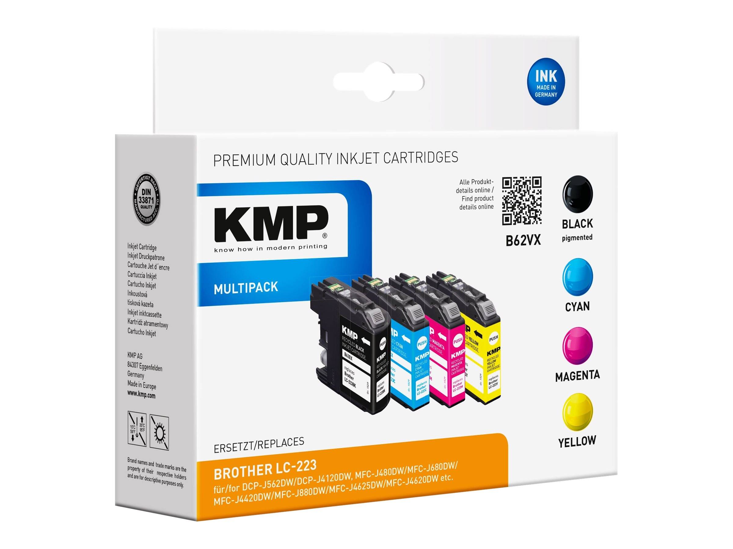 KMP B62VX - 4er-Pack - Schwarz, Gelb, Cyan, Magenta - kompatibel - Tintenpatrone (Alternative zu: Brother LC-223BK, Brot-0