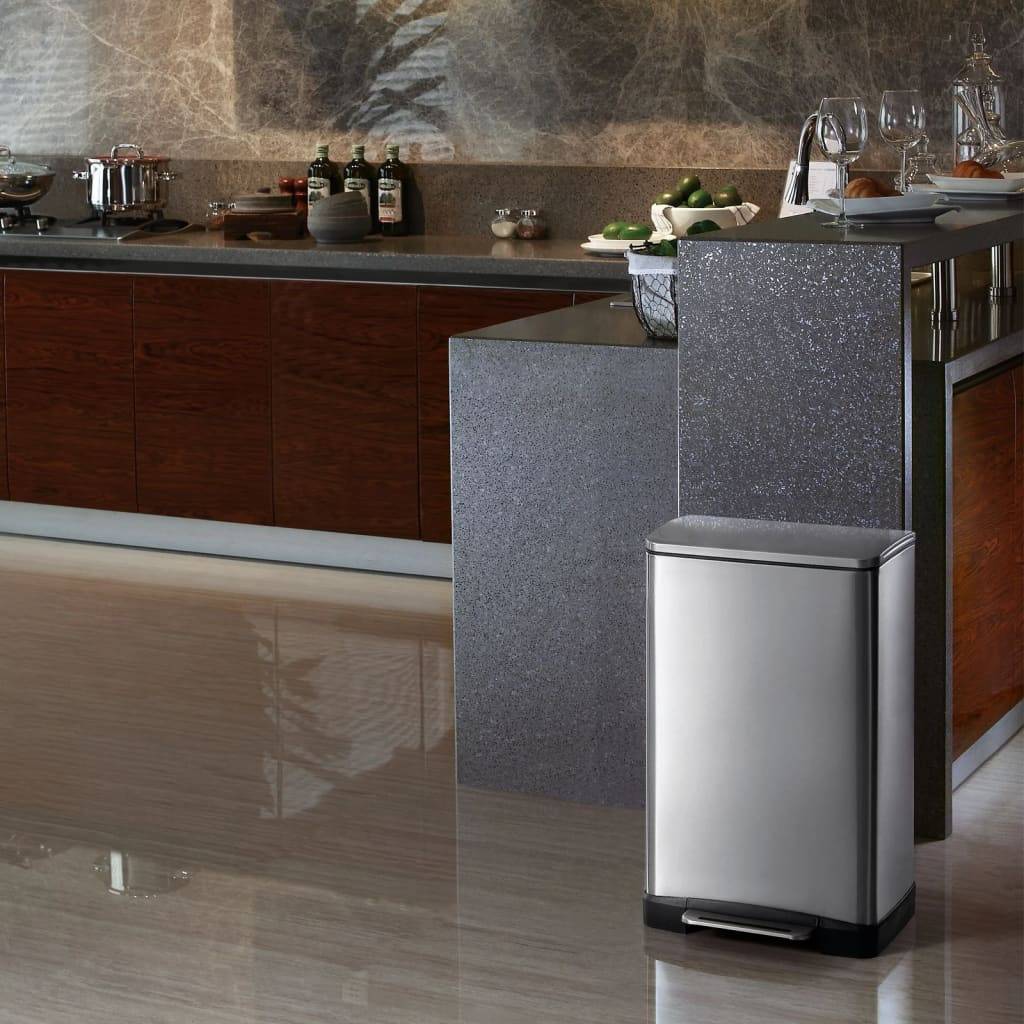 Edelstahl-Tretabfallsammler eckig Volumen 40 l Anti-Fingerprint-Beschichtung. Vepa Bins Groothandel B.V.-1