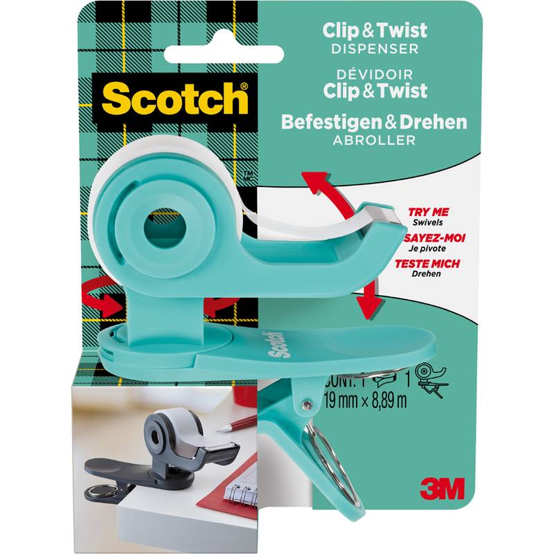 Scotch Handabroller Clip & Twist, türkis, bestückt-0