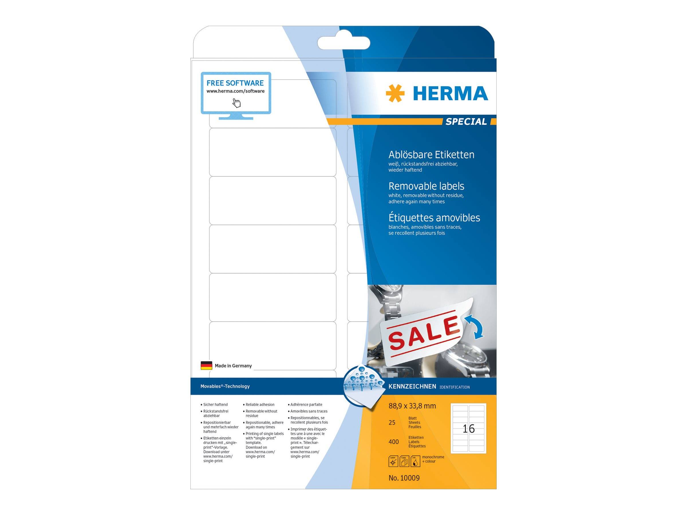 HERMA Special - Papier - matt - selbstklebend, entfernbarer Klebstoff - weiß - 88.9 x 33.8 mm 400 Etikett(en) (25 Bogen-0