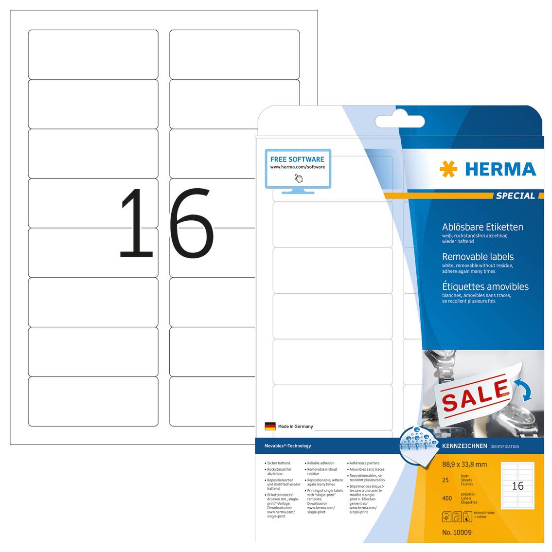 HERMA Special - Papier - matt - selbstklebend, entfernbarer Klebstoff - weiß - 88.9 x 33.8 mm 400 Etikett(en) (25 Bogen-7
