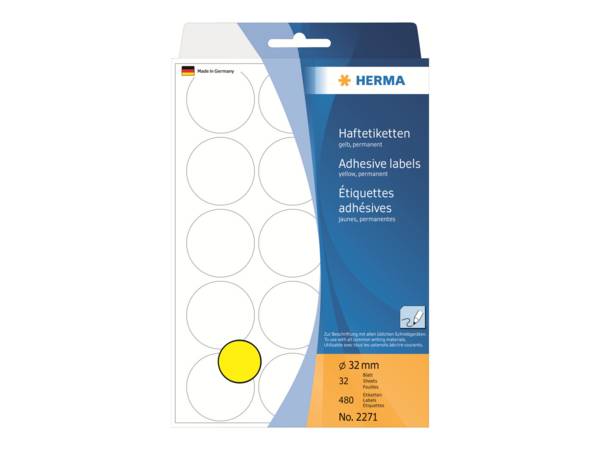 HERMA - Papier - permanent selbstklebend - Gelb - 32 mm rund 480 Etikett(en) (32 Bogen x 15)
