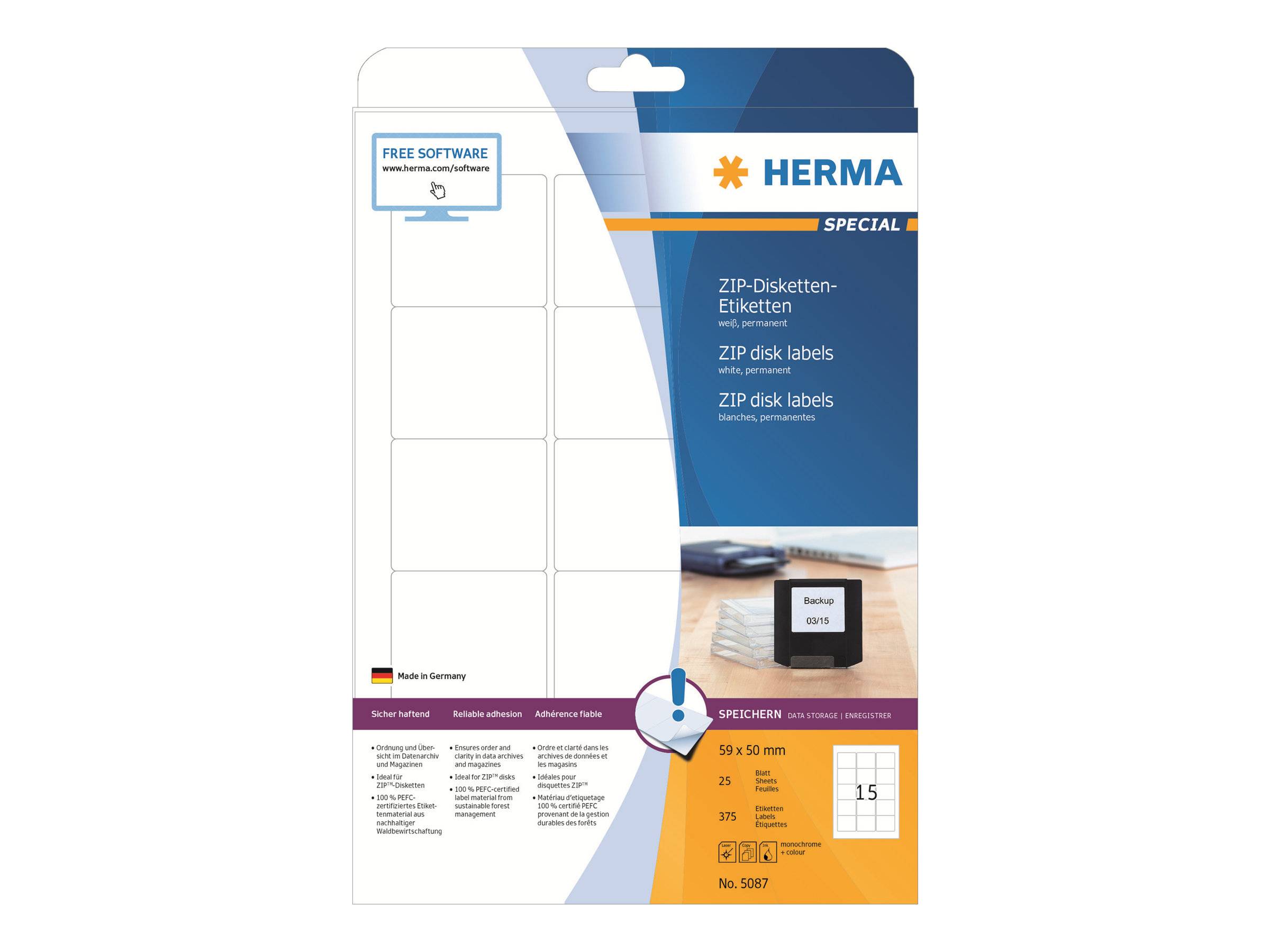 HERMA Special - Papier - matt - permanent selbstklebend - weiß - 59 x 50 mm 375 Etikett(en) (25 Bogen x 15)-0