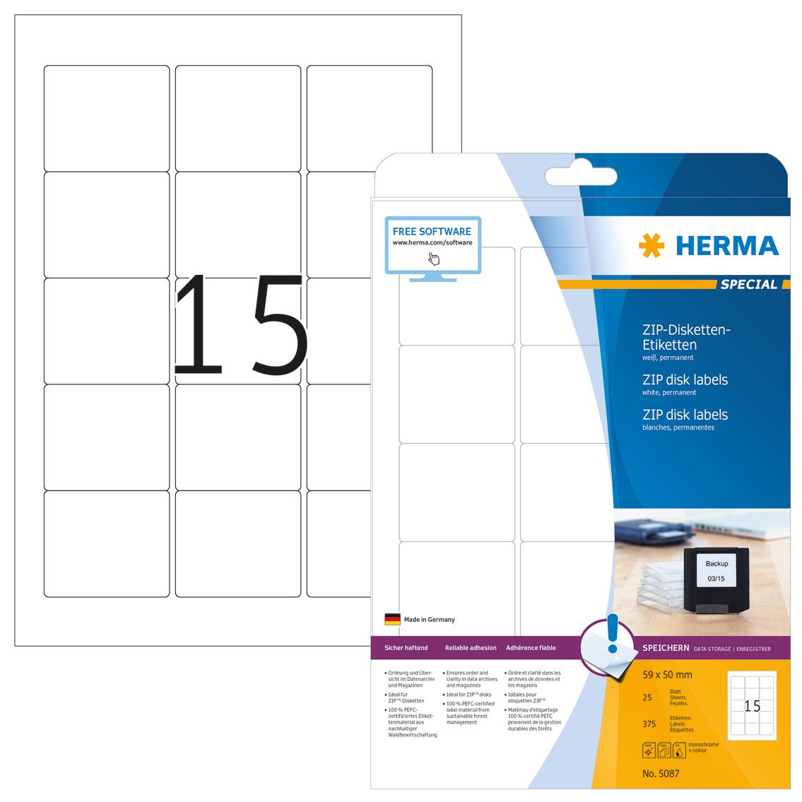 HERMA Special - Papier - matt - permanent selbstklebend - weiß - 59 x 50 mm 375 Etikett(en) (25 Bogen x 15)-8