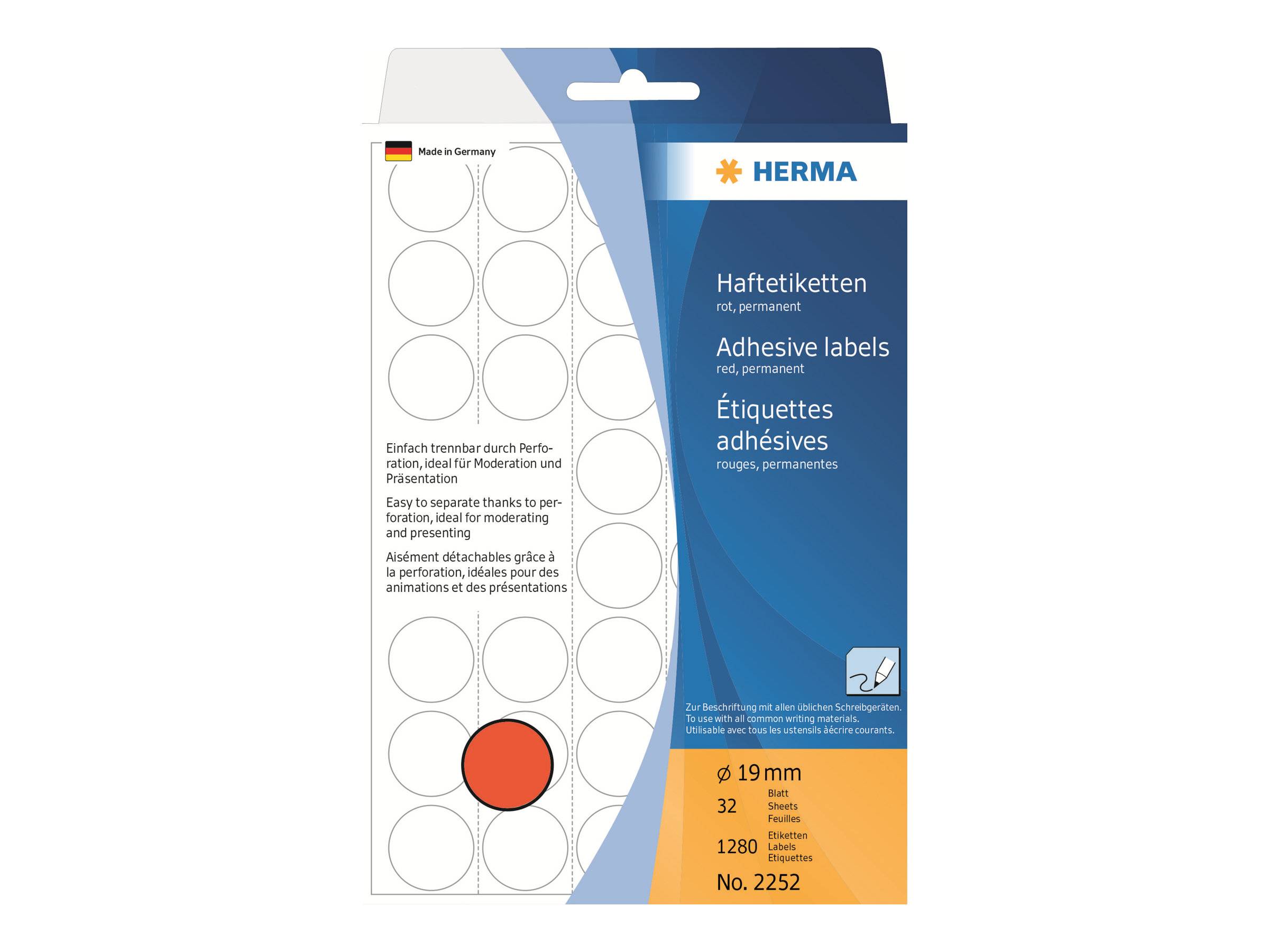 HERMA - Papier - matt - permanenter Klebstoff - Rot - 19 mm rund 1280 Etikett(en) (32 Bogen x 40)-0