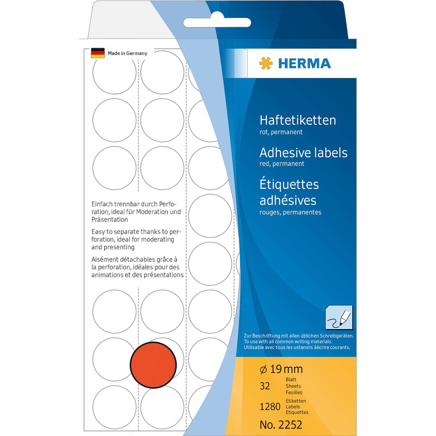 HERMA - Papier - matt - permanenter Klebstoff - Rot - 19 mm rund 1280 Etikett(en) (32 Bogen x 40)-6