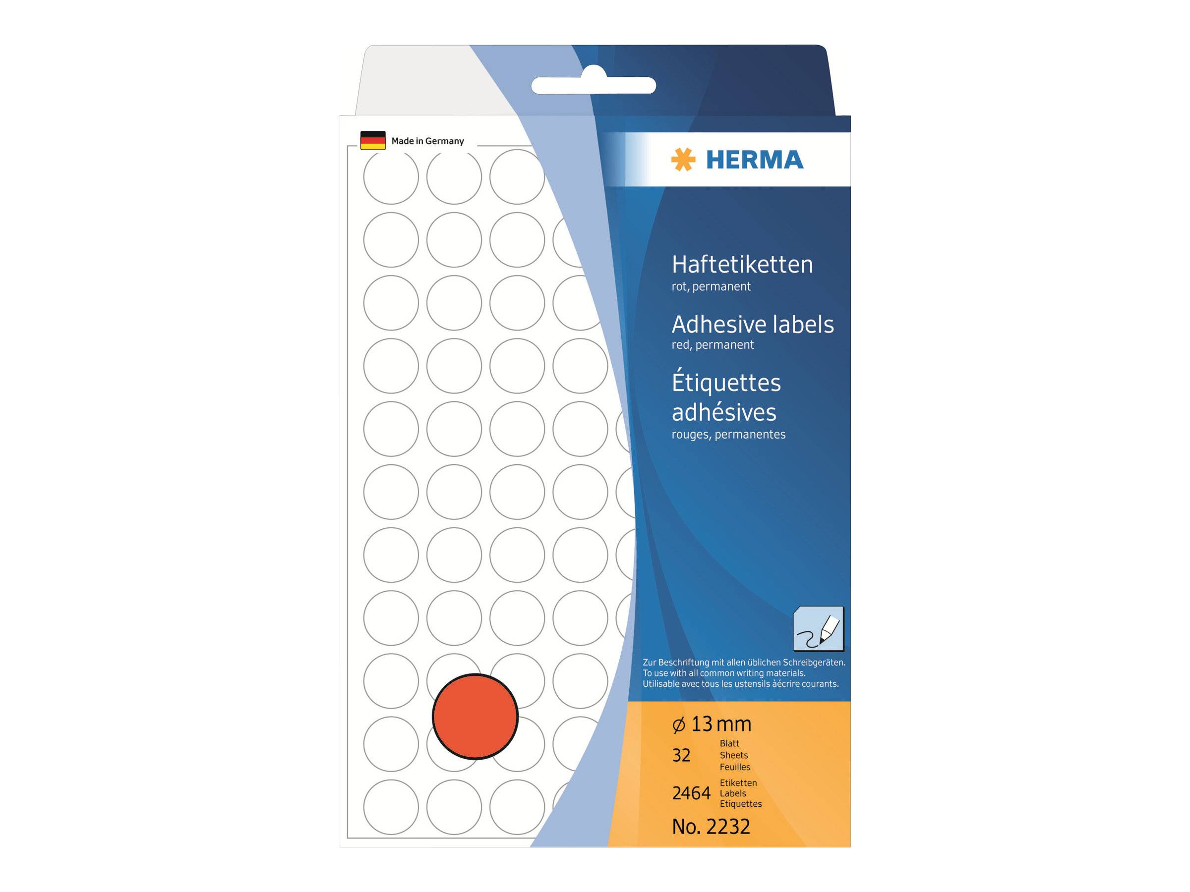 HERMA - Permanenter Klebstoff - Rot - 13 mm rund 2464 Etikett(en) (32 Bogen x 77)-0