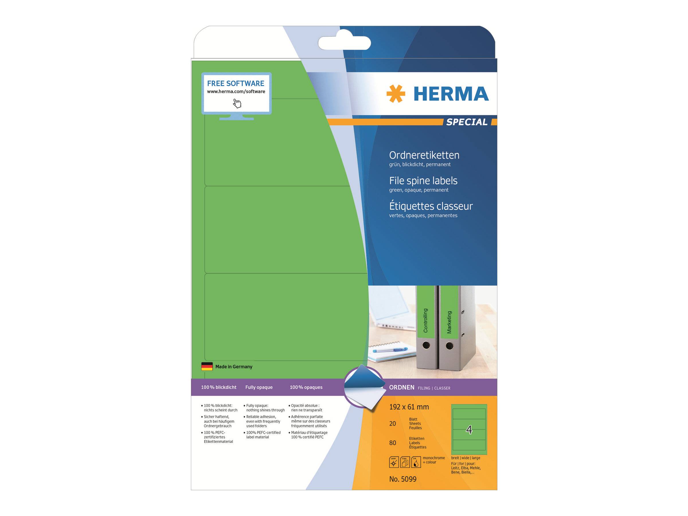 HERMA Special - Papier - matt - permanent selbstklebend - perforiert - grün - 192 x 61 mm 80 Etikett(en) (20 Bogen x 4)-0