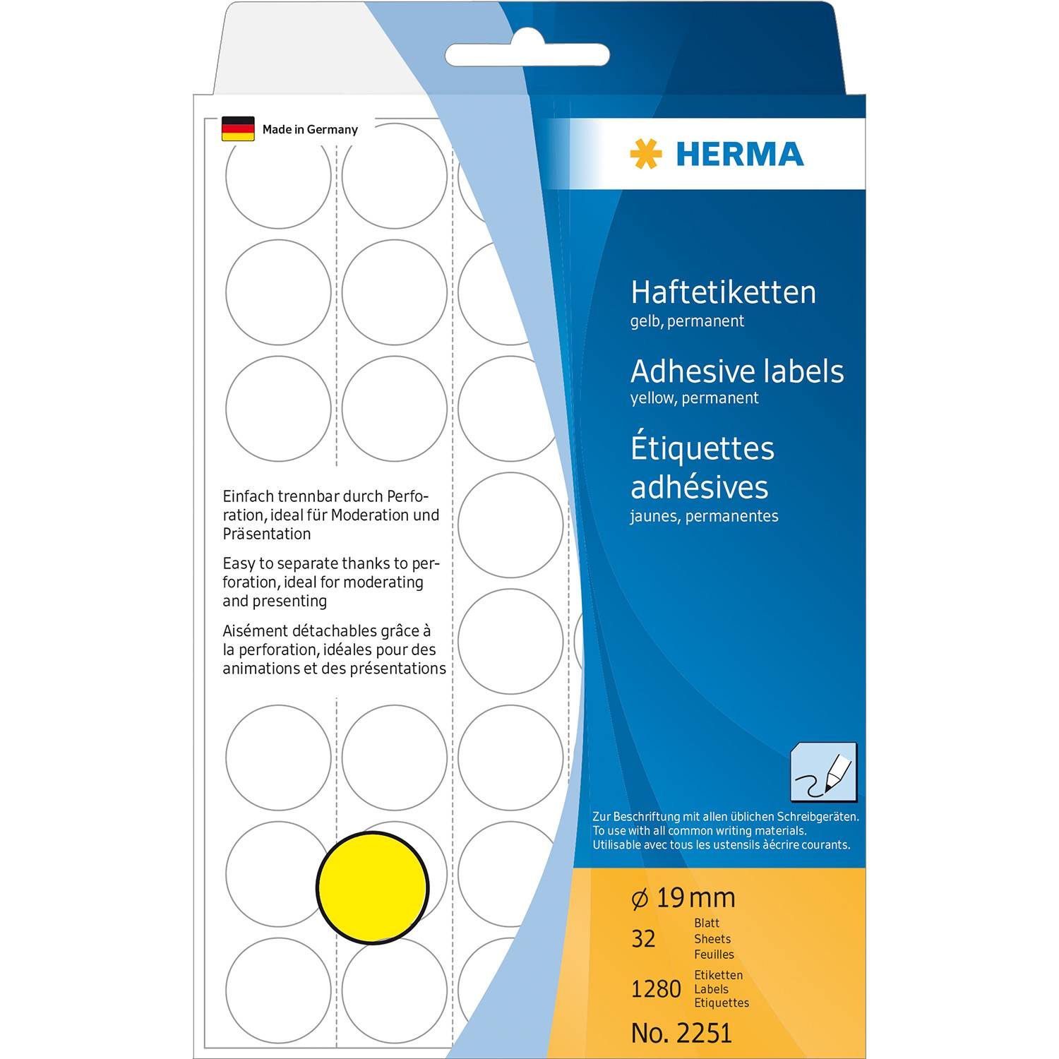 HERMA - Papier - matt - permanenter Klebstoff - Gelb - 19 mm rund 1280 Etikett(en) (32 Bogen x 40)-6