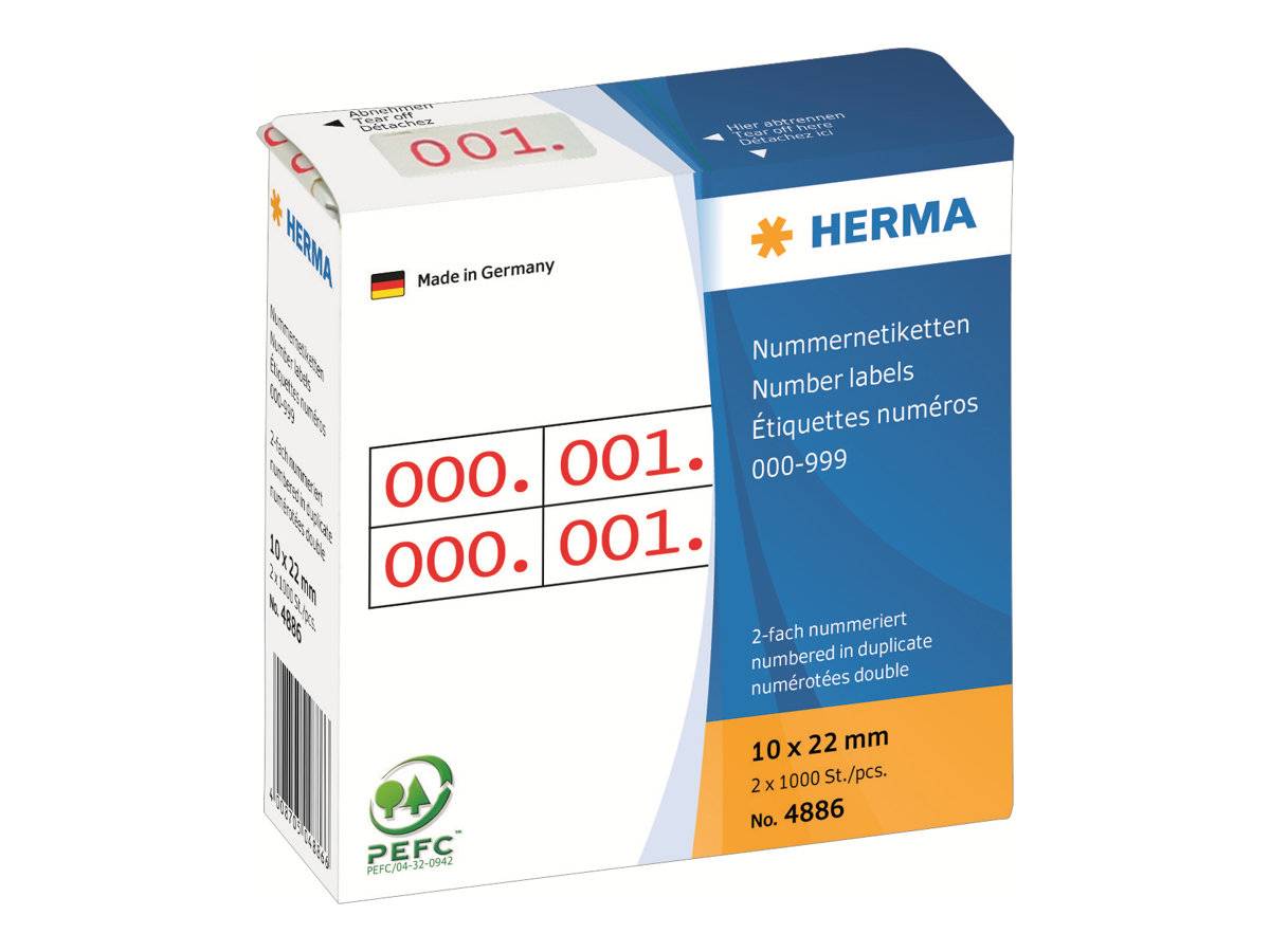 HERMA - Rot - 10 x 22 mm 2000 Etikett(en) (1000 Bogen x 2)-0