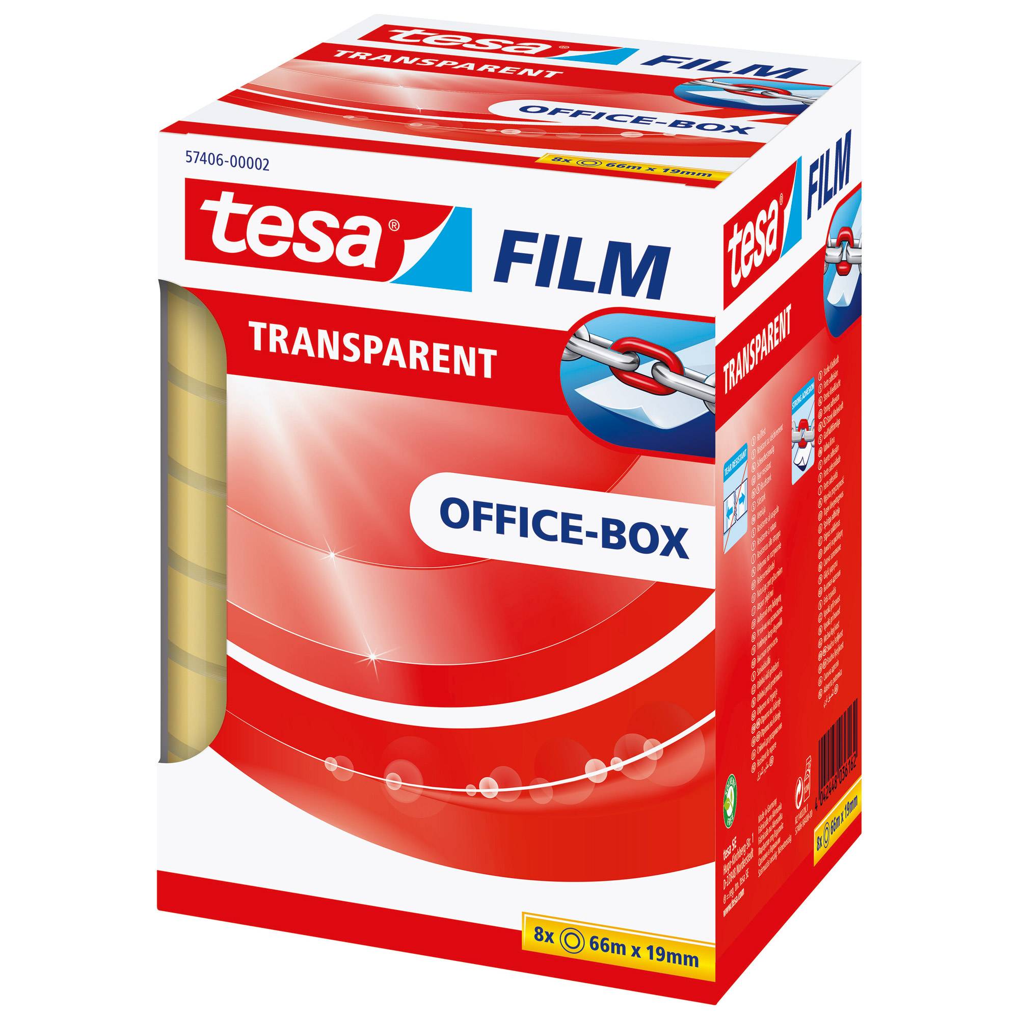 Tesafilm - Büro-Klebeband - 19 mm x 66 m - Polypropylenfolie - transparent (Packung mit 8)-2