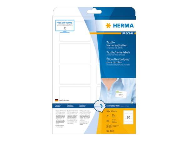 HERMA Special Name/textile - Acetatseide - selbstklebend, entfernbarer Klebstoff - weiß - 199.6 x 143.5 mm 40 Etikett(en