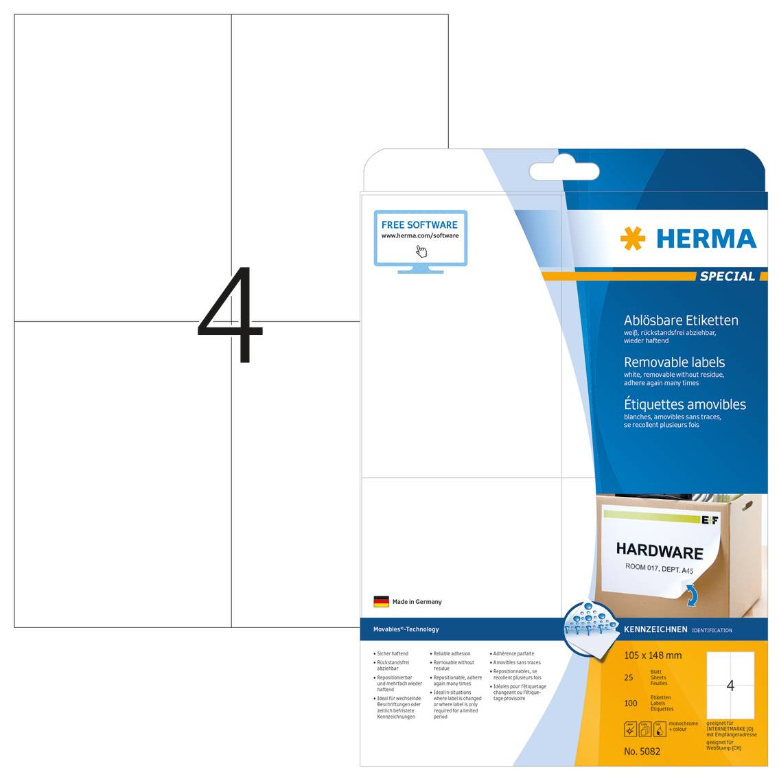 HERMA Special - Papier - matt - selbstklebend, entfernbarer Klebstoff - weiß - A6 (105 x 148 mm)-7
