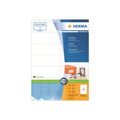HERMA Premium - Papier - matt - permanent selbstklebend - weiß - 105 x 41 mm 1400 Etikett(en) (100 Bogen x 14)-0