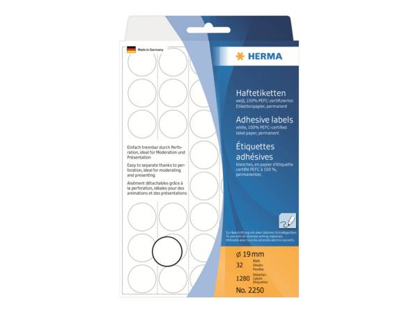 HERMA - Permanenter Klebstoff - weiß - 19 mm rund 1280 Etikett(en) (32 Bogen x 40)