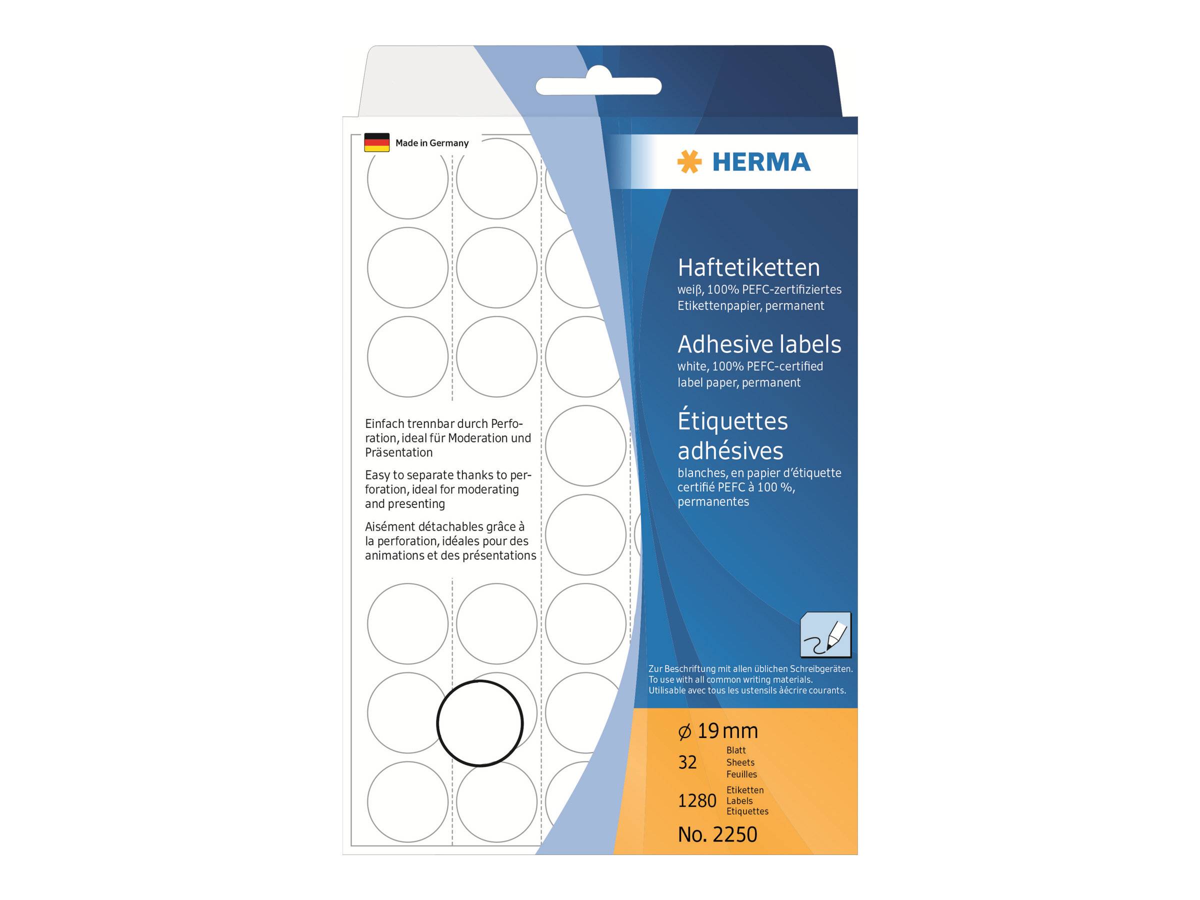 HERMA - Permanenter Klebstoff - weiß - 19 mm rund 1280 Etikett(en) (32 Bogen x 40)-0