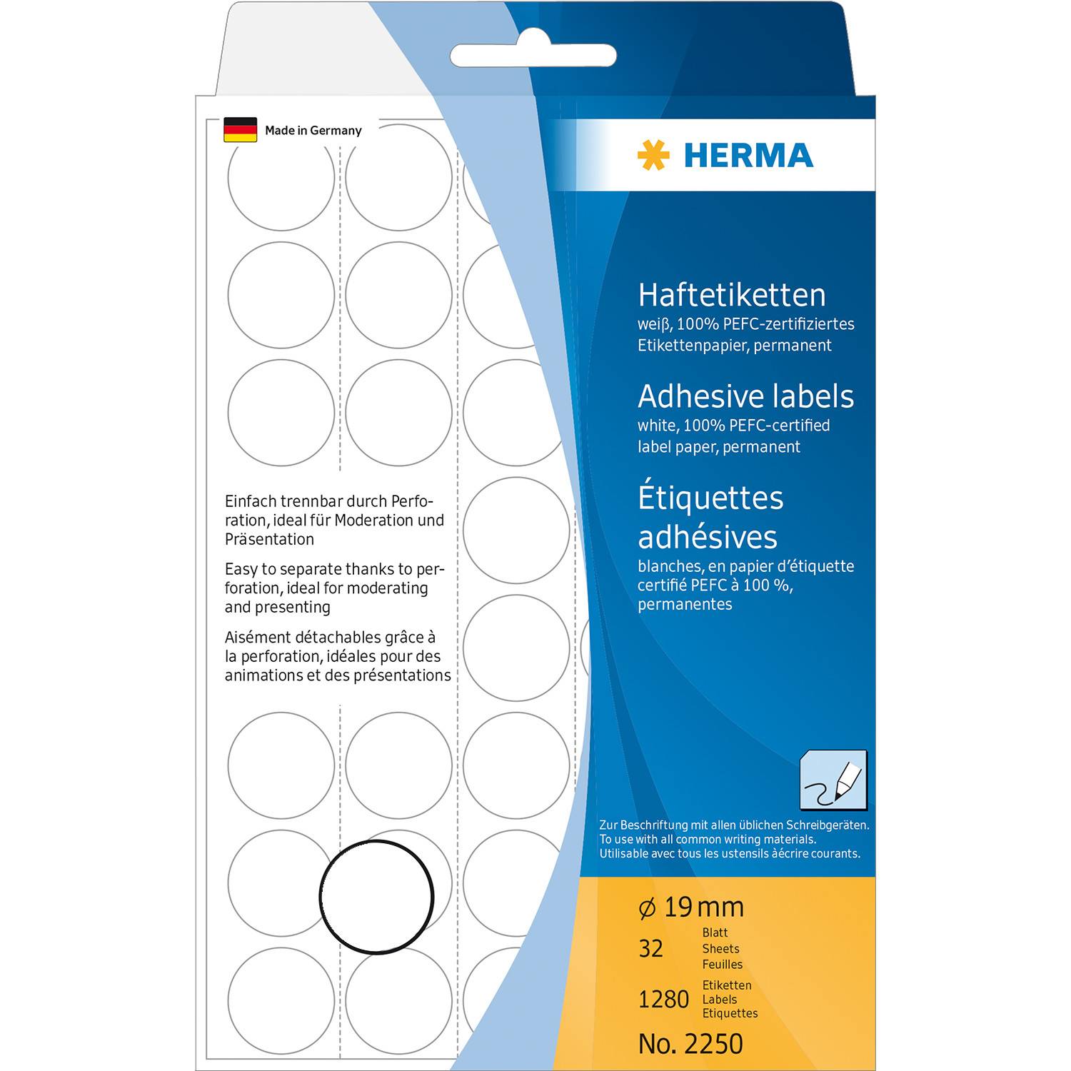 HERMA - Permanenter Klebstoff - weiß - 19 mm rund 1280 Etikett(en) (32 Bogen x 40)-6