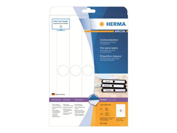 HERMA Special - Papier - matt - permanent selbstklebend - perforiert - weiß - 34 x 297 mm 125 Etikett(en) (25 Bogen x 5)