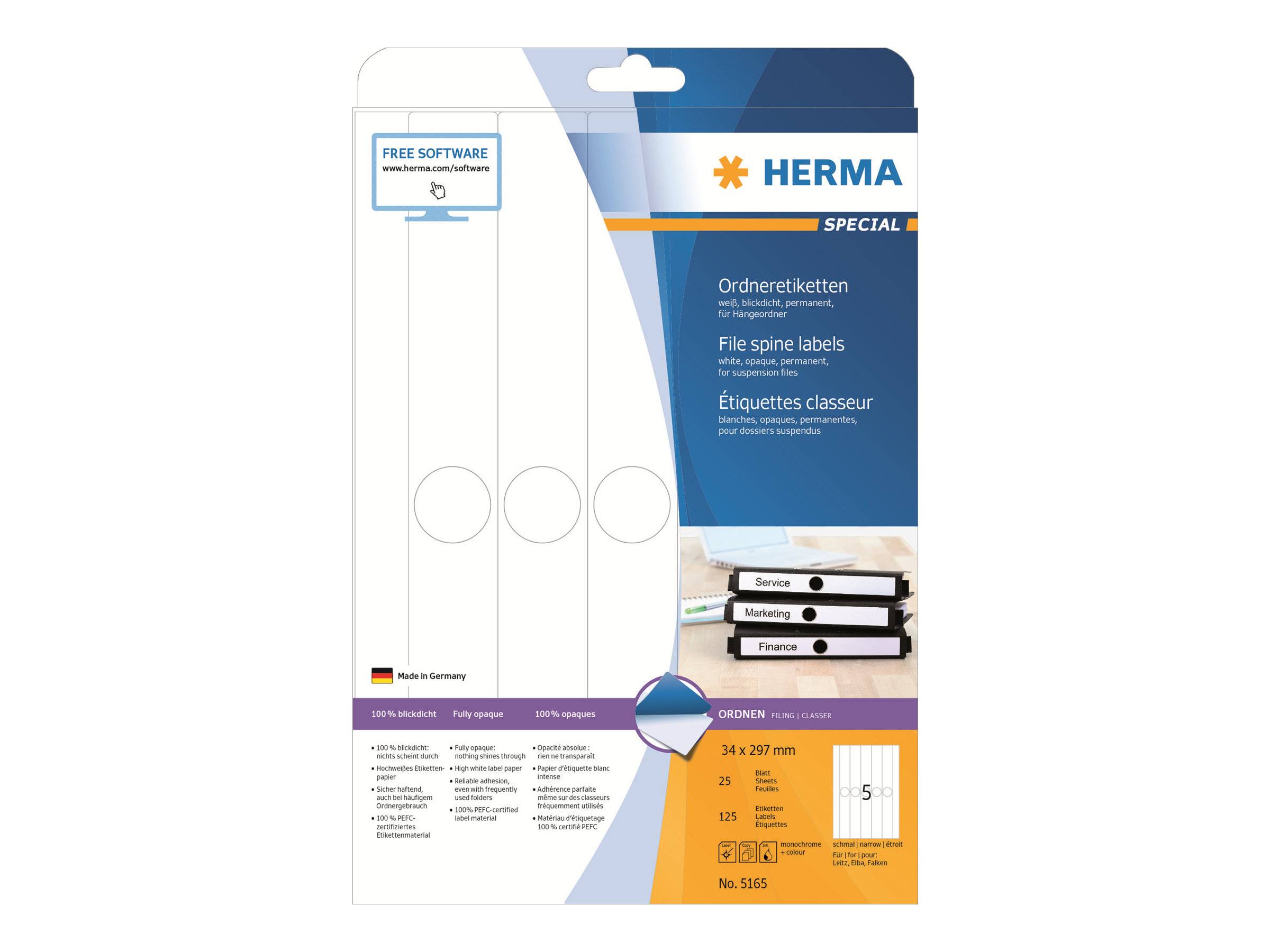 HERMA Special - Papier - matt - permanent selbstklebend - perforiert - weiß - 34 x 297 mm 125 Etikett(en) (25 Bogen x 5)-0