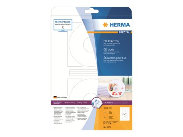 HERMA Special - Papier - matt - permanent selbstklebend - weiß - 116 mm rund 50 Etikett(en) (25 Bogen x 2)
