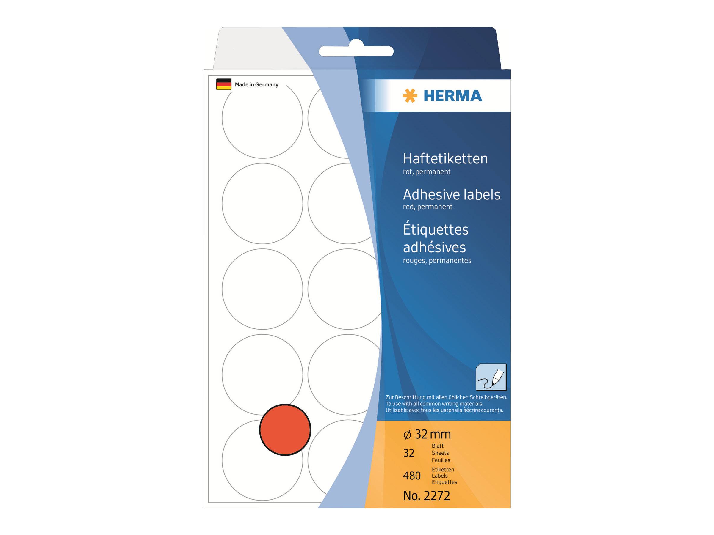 HERMA - Papier - permanent selbstklebend - Rot - 32 mm rund 480 Etikett(en) (32 Bogen x 15)-0