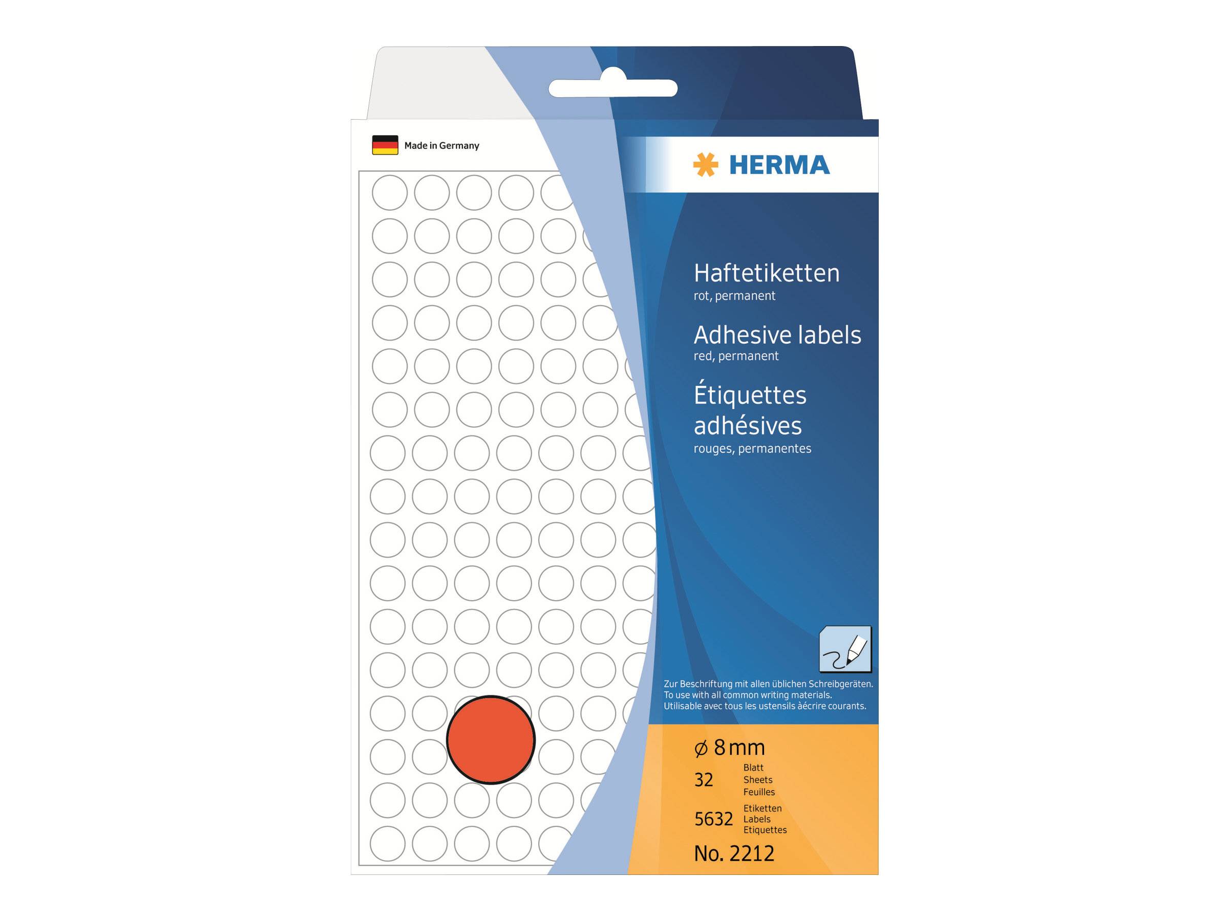 HERMA - Permanenter Klebstoff - Rot - 8 mm rund 5632 Etikett(en) (32 Bogen x 176)-5