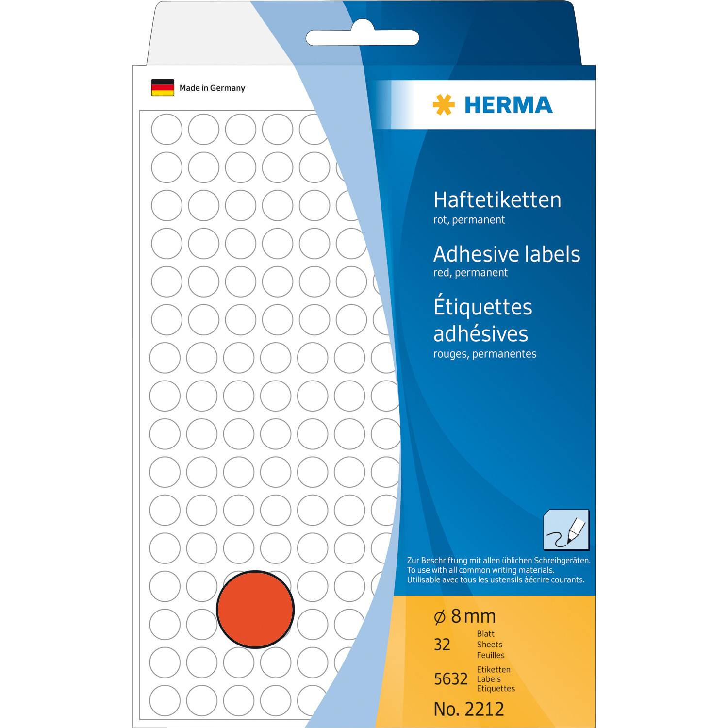 HERMA - Permanenter Klebstoff - Rot - 8 mm rund 5632 Etikett(en) (32 Bogen x 176)-6