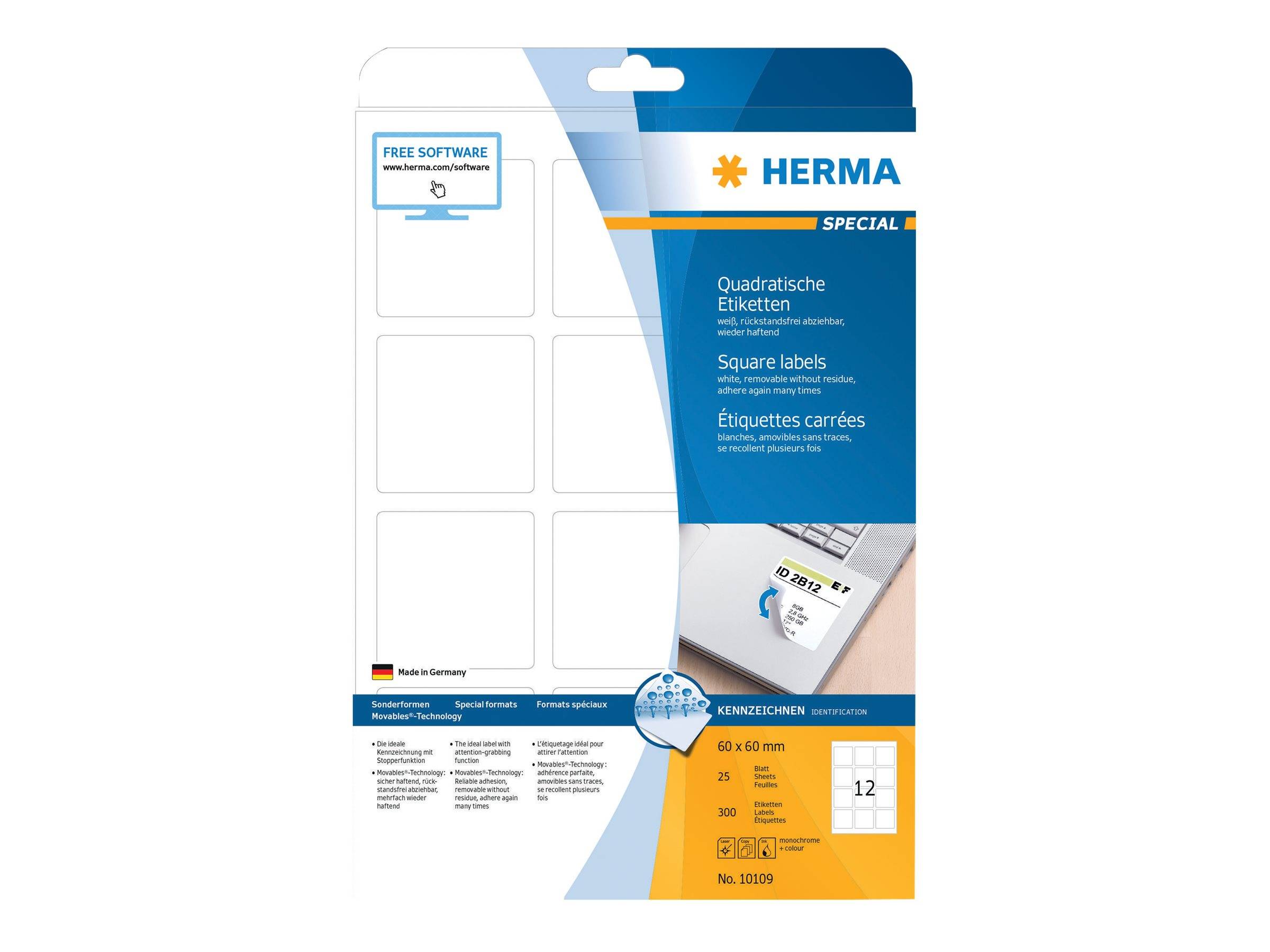 HERMA Special - Papier - matt - selbstklebend, entfernbarer Klebstoff - weiß - 60 x 60 mm 300 Etikett(en) (25 Bogen x 12-0