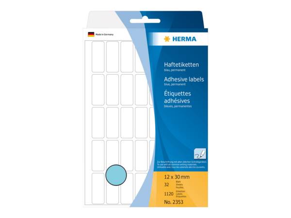 HERMA - Permanenter Klebstoff - Blau - 12 x 30 mm 1120 Etikett(en) (32 Bogen x 35)