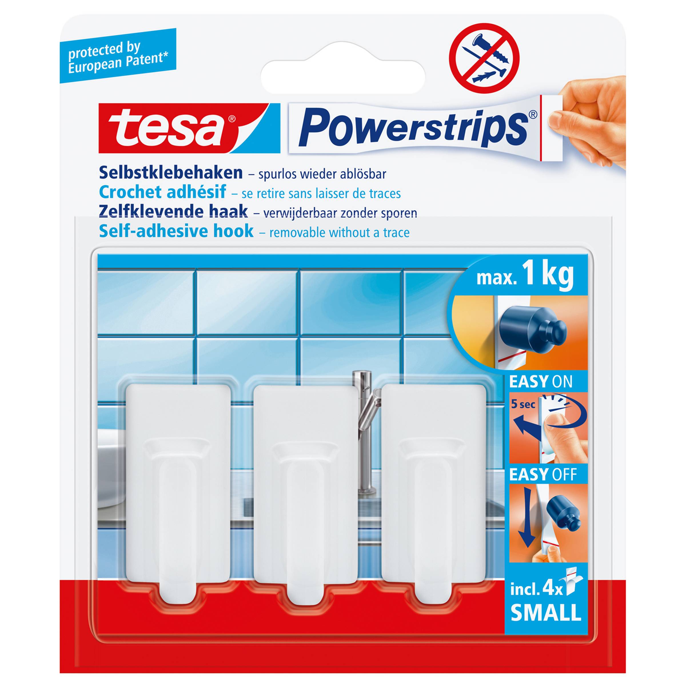 Tesa Powerstrips Small - Selbstklebender Haken - weiß (Packung mit 3)-1